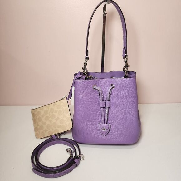 NWT Coach CBH06 Rowan Bucket Bag with Double Face Pebble & Canvas Leather Iris - Picture 1 of 8